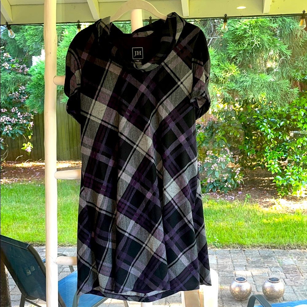Women's Plaid Mini Dress - Purple and Black